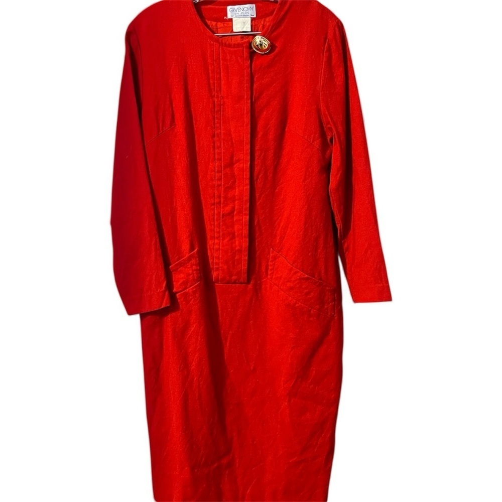 Givenchy Red Long Sleeve Shift Dress with Gold Accent
